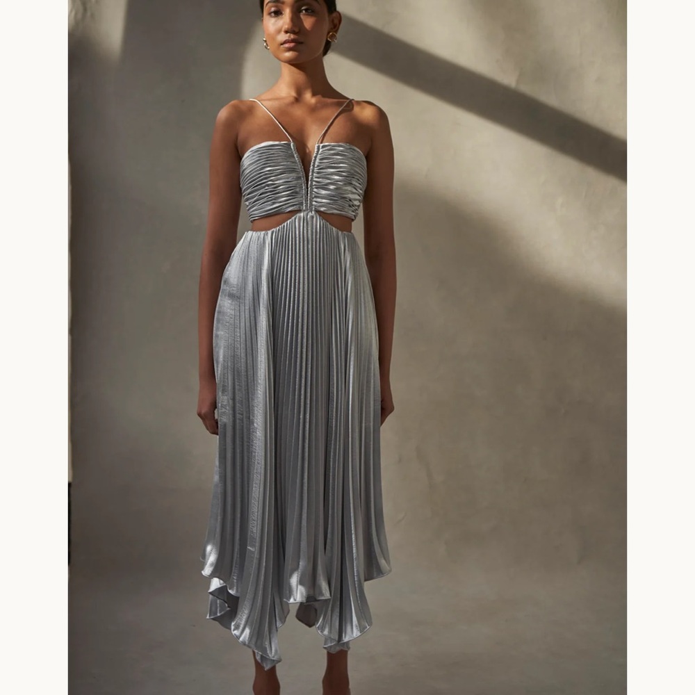 NWT $795 REVOLVE pleated silver dress